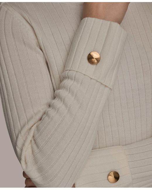 Donna Karan Brown Long Sleeves Button Detail Sweater