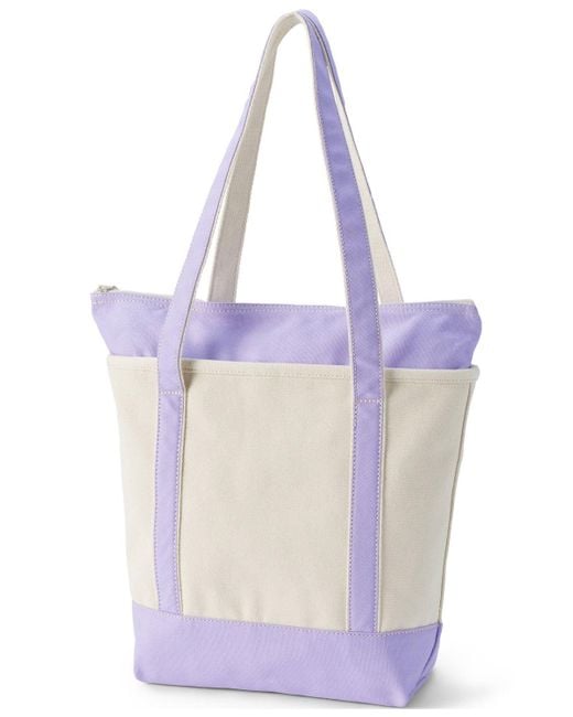 Lands' End Blue Medium 5 Pocket Zip Top Long Handle Canvas Tote Bag