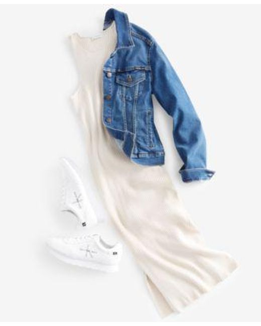 Calvin Klein Blue Denim Trucker Jacket Sleeveless Ribbed Midi Dress