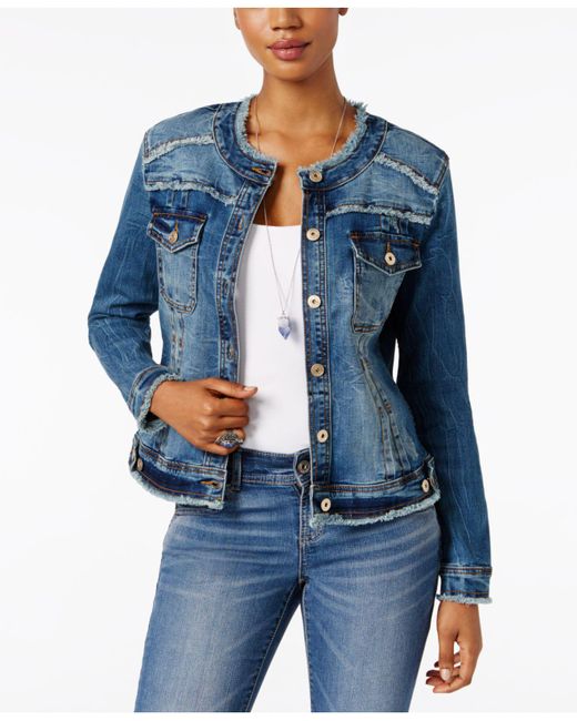 INC International Concepts Blue Frayed Denim Jacket