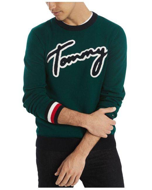 Tommy Hilfiger Cotton Lawson Logo Sweater in Green for Men | Lyst