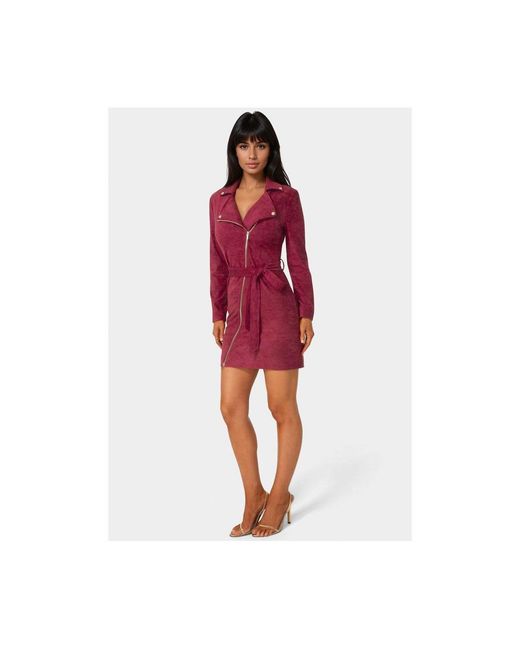 Bebe Red Faux Suede Moto Dress