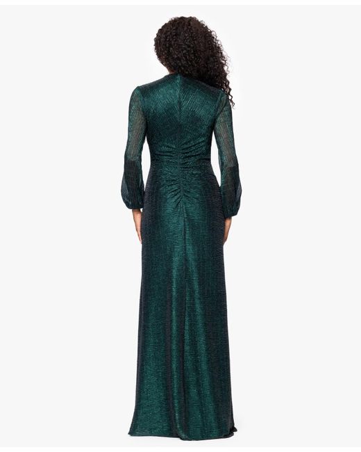 betsy and adam emerald green dress Betsy & Adam Metallic Halter Gown - Jade main image 1
