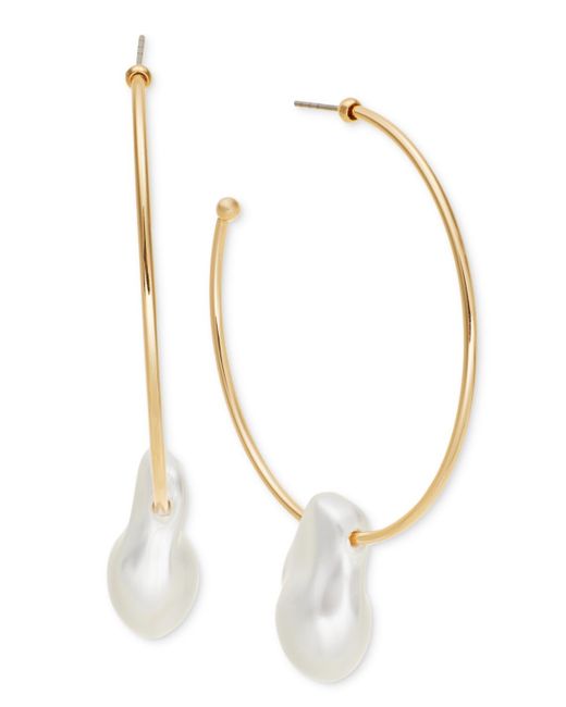 INC International Concepts White Gold-tone Baroque Imitation Pearl Charm C-hoop Earrings