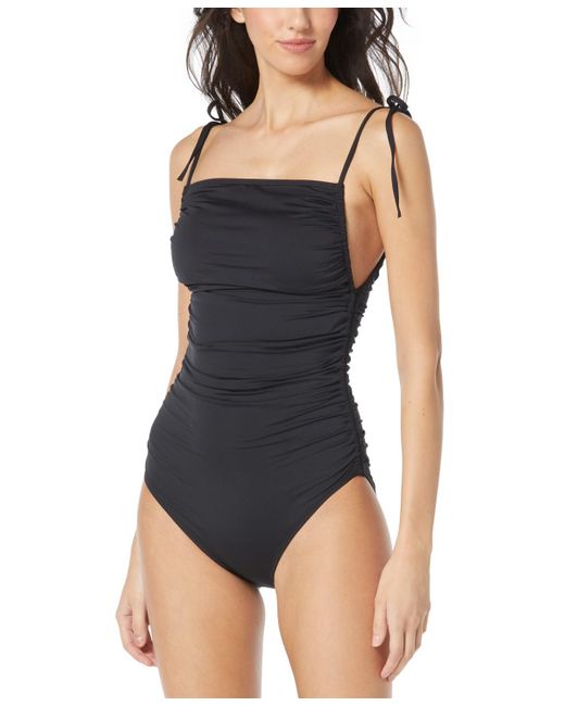 Vince Camuto Blue Shirred Tie-strap One-piece Swimsuit