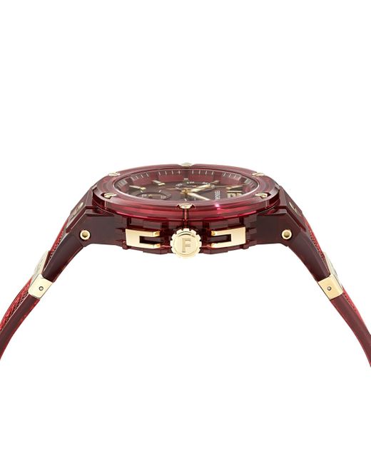 Ferragamo Red Swiss Chronograph F-80 Translucent Polyurethane Strap Watch 44mm for men