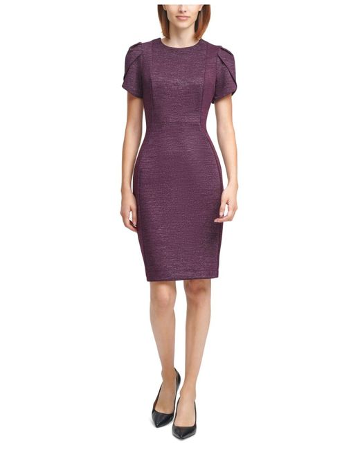 Calvin Klein Purple Glitter Tulip-sleeve Sheath Dress