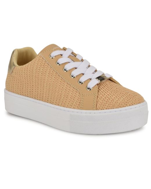 Nine West Natural Gatspy Round Toe Lace-up Casual Sneakers