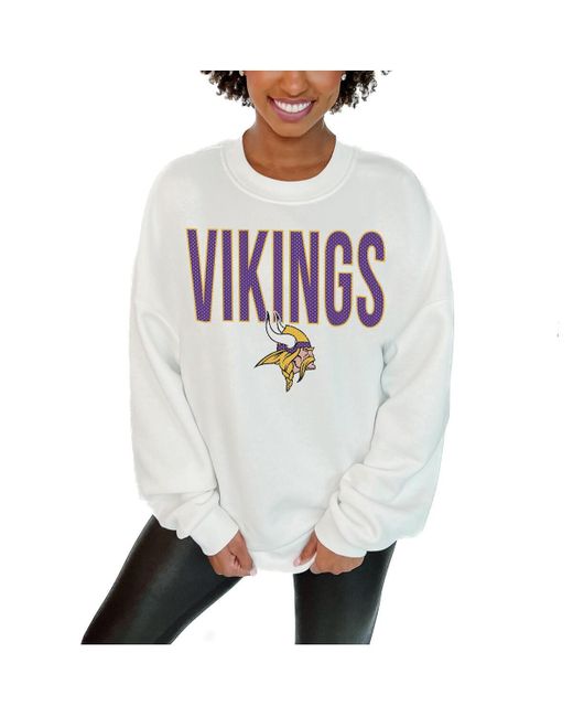 Gameday Couture White Minnesota Vikings Just Go With It Oversized Long Sleeve Crewneck Sweatshirt
