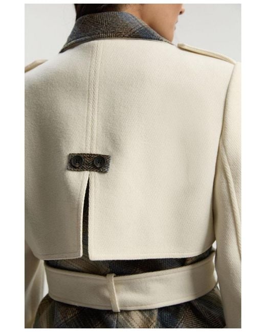 Karen Millen White Wool Check Trench Midi Coat
