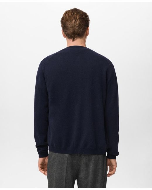 Mango Blue Extra-fine Wool Buttons Cardigan for men