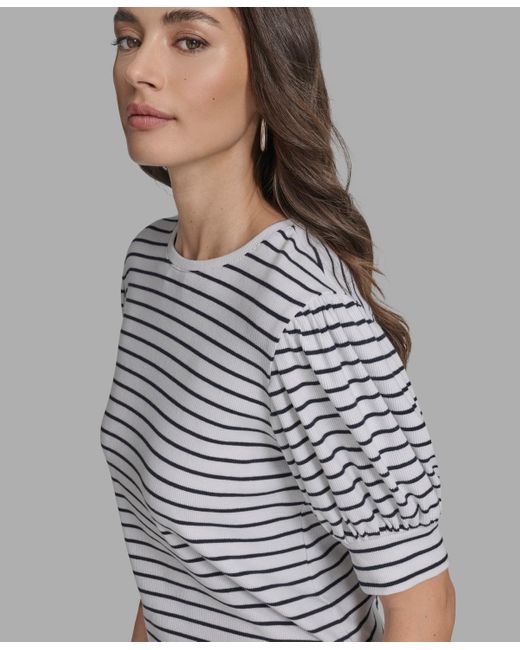 BCBGMAXAZRIA Blue Short Sleeve Stripe Crewneck Top