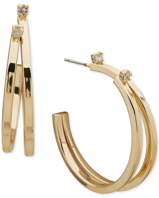 Anne Klein Metallic Gold-tone Medium Pave Double-row C-hoop Earrings