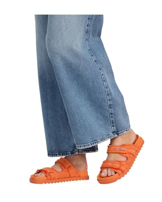 Guess Fabulon Two Strap Sporty Footbed Sandals in Orange | Lyst