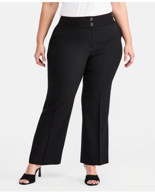 Kasper Black Plus Size Double-button Bootcut Pants