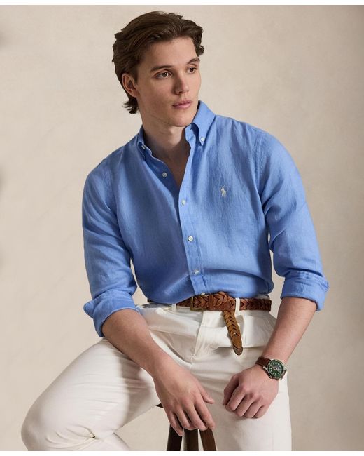 Polo Ralph Lauren Classic Fit Linen Shirt in Blue for Men | Lyst