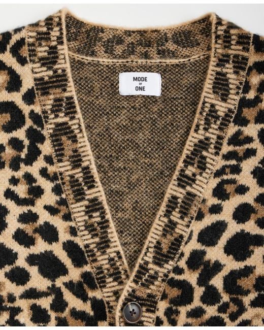 Mode Of One Multicolor Leopard-print V-neck Cardigan for men