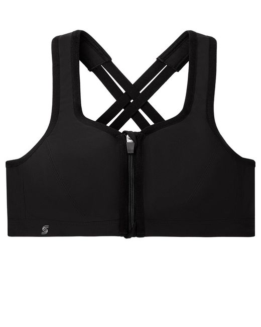 Glamorise Black Plus Size Full Figure Zip Up Front Closure Sports Wirefree Bra 9266