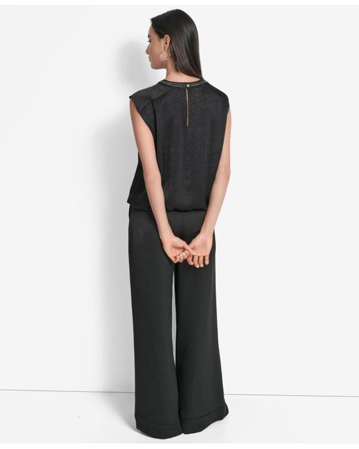 DKNY Black Crinkle-texture Chain-neck Top