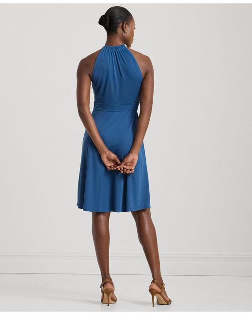 Lauren by Ralph Lauren Blue Stretch Jersey Halter Dress