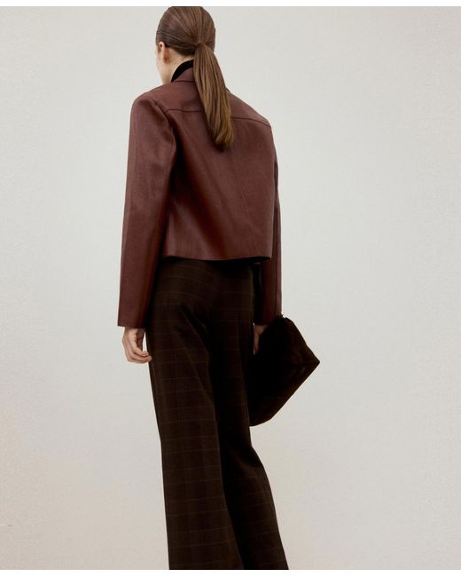 Mango Brown Pockets Faux-leather Jacket