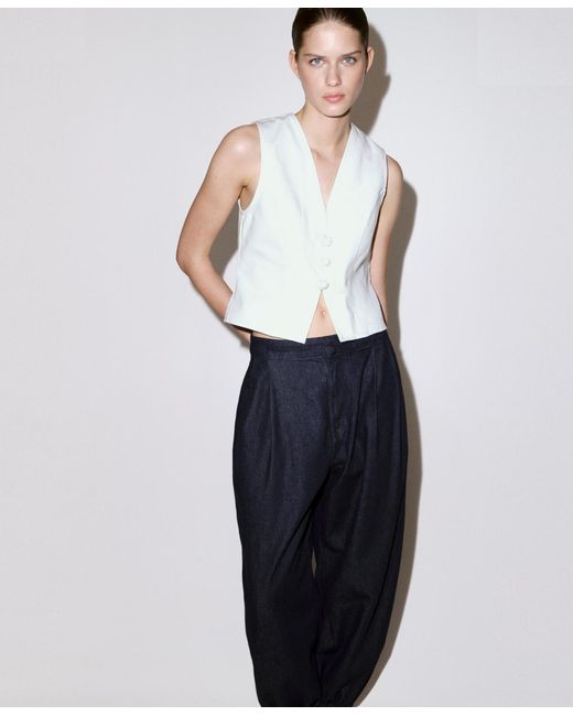 Mango White toggles Denim Top