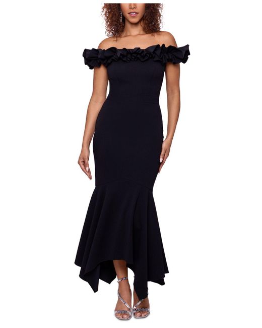 Xscape Synthetic Ruffled Off-the-shoulder Dress in Black | Lyst Canada