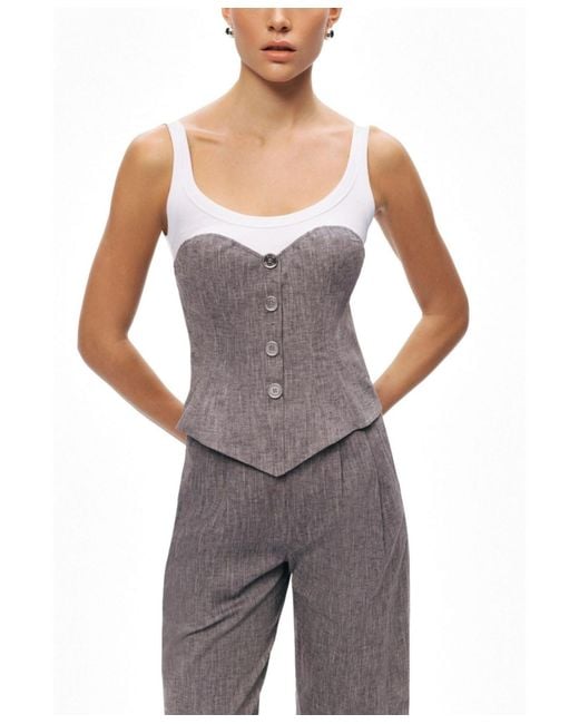 Nocturne Gray Button-front Tailored Blouse