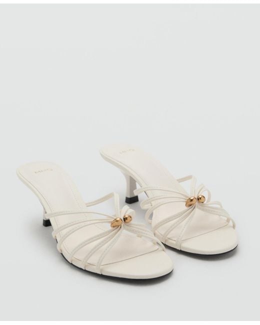 Mango White Metallic Detail Kitten Heel Sandals