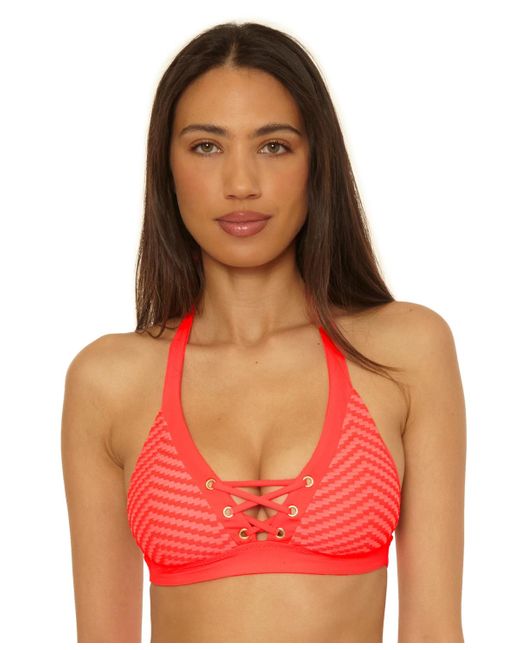 Becca Red Connect Corset Lace-up Halter Bikini Top