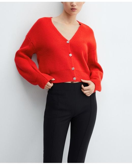 Mango Jewel Button Knitted Cardigan in Red Lyst