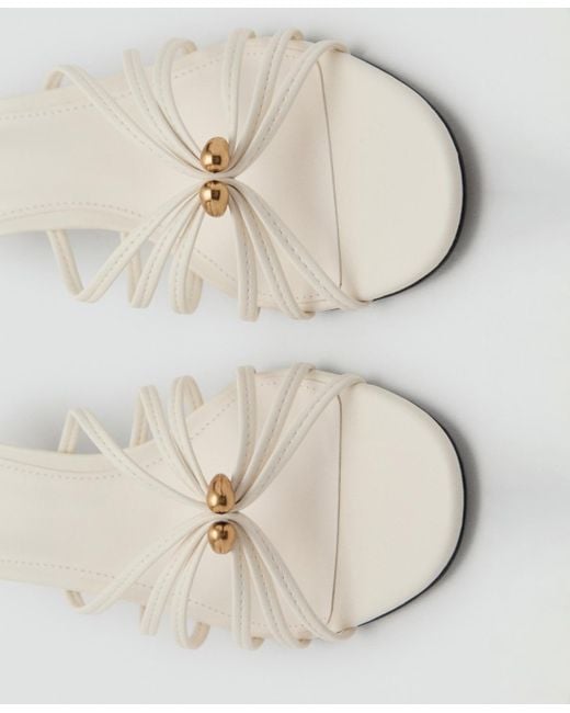 Mango White Metallic Detail Kitten Heel Sandals