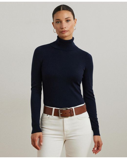 Ralph Lauren Women's Blue Silk-blend Turtleneck Sweater