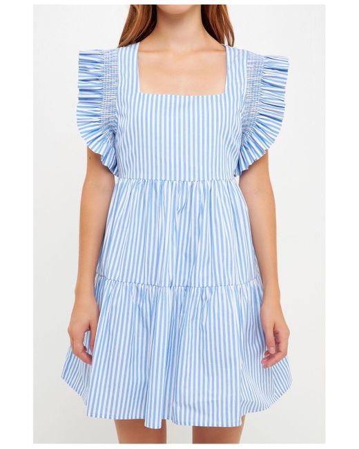 English Factory Blue Stripe Square Neckline Mini Dress