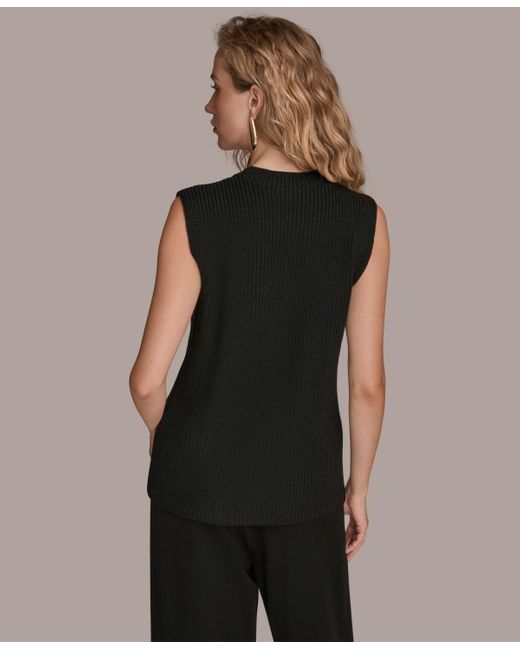 Donna Karan Black Crewneck Sleeveless Sweater