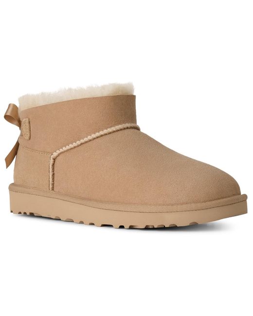 Ugg Natural Ultra Mini Bailey Bow Round Toe Booties