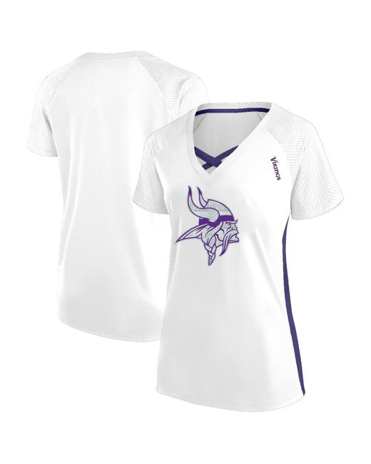 Fanatics White Minnesota Vikings Plus Size Glitter Lace-up V- Neck T-shirt