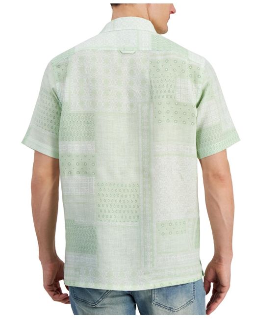 Club Room Green Patchwork Geo-print Short-sleeve Linen Shirt for men