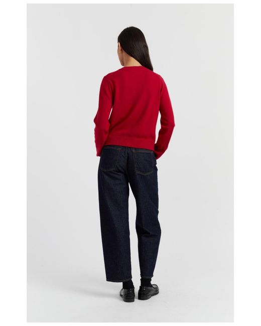 Chinti & Parker Red Wool Cashmere Blend Crew Neck Cropped Cardigan
