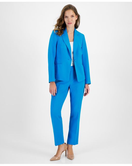 Le Suit Blue Crepe One-button Pantsuit