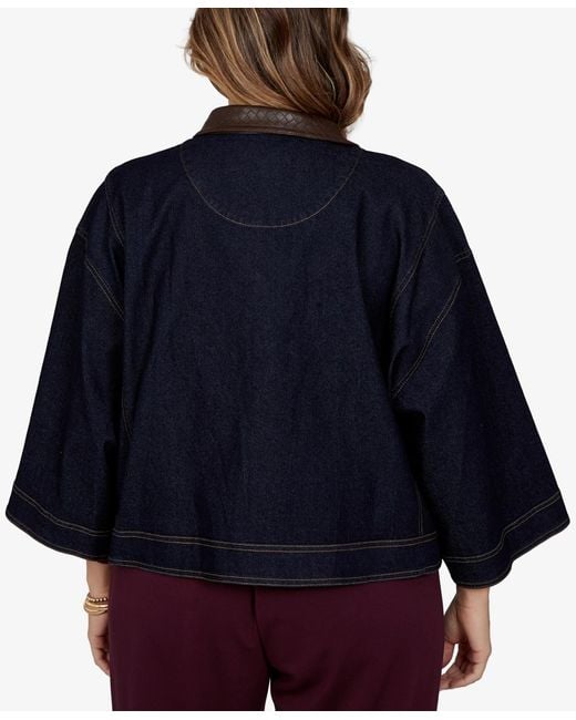 Ruby Rd Blue Plus Size Stretch 3/4-sleeve Denim Jacket