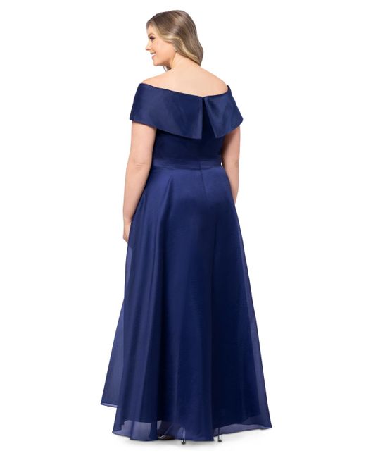 Xscape Blue Plus Size Off-the-shoulder Organza Gown