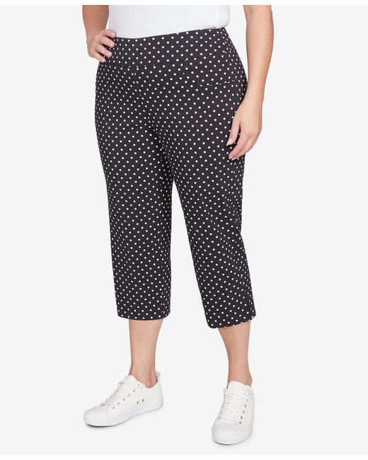 hearts of palm Blue Plus Size Polka Dot Print Capri Pants