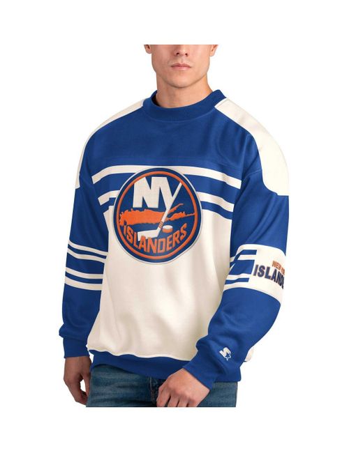 Starter Blue New York Islanders Defense Fleece Crewneck Pullover Sweatshirt for men