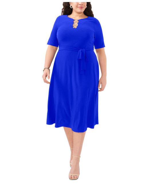 Msk Blue Plus Size Tie-waist Hardware A-line Dress