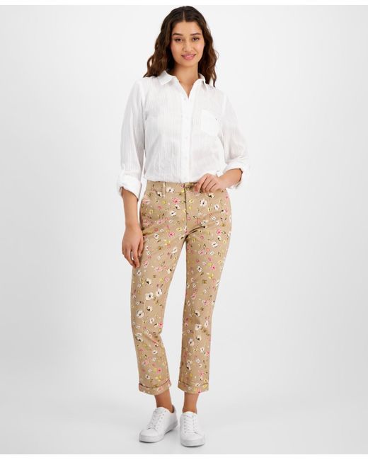 Tommy Hilfiger White Floral-print Ditsy Hampton Chino Rolled-cuff Pants
