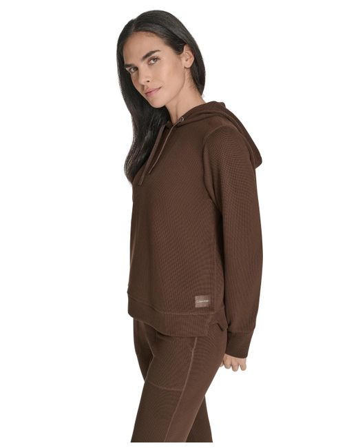 Calvin Klein Women's Brown Performance Waffle-knit Pullover Hoodie