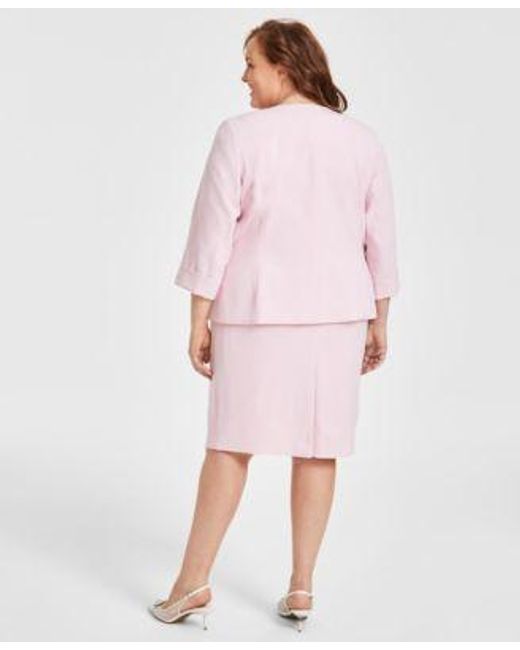 Kasper Pink Plus Size Stretch Crepe Open Front Jacket Sheath Dress