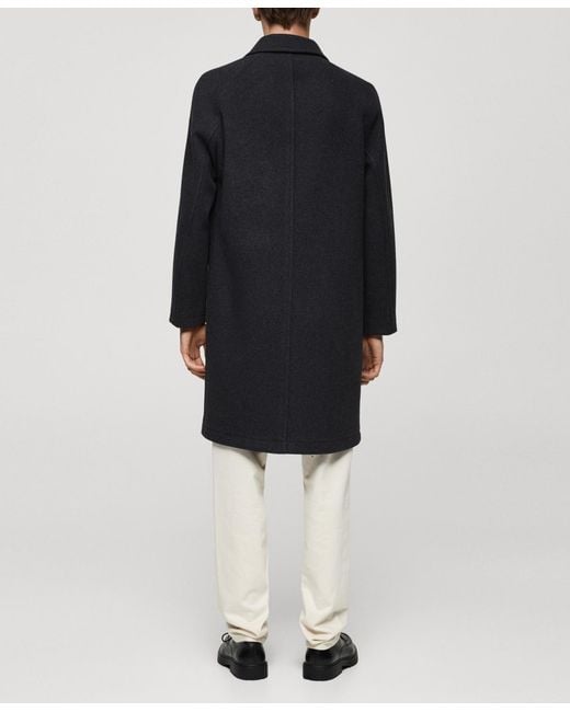 Mango Blue Pocketed Wool Coat for men