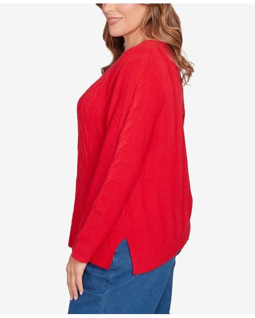 Ruby Rd Red Plus Size Mixed Cable Cozy Sweater